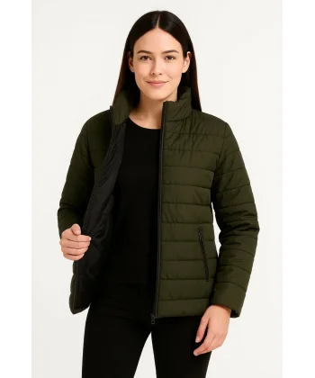 Kadın Bomber Mont Ceket – Su İtici Kumaş, Kapitone Astarlı, Fermuarlı, Kışlık - Haki