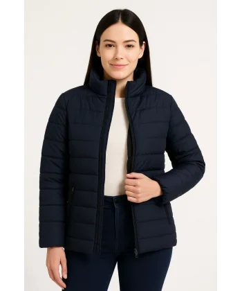 Kadın Bomber Mont Ceket – Su İtici Kumaş, Kapitone Astarlı, Fermuarlı, Kışlık - Lacivert