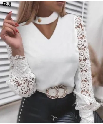 Kadın Boyundan Bağlamalı V Yaka Kolları Dantel Detay Fırsat ürünbluz