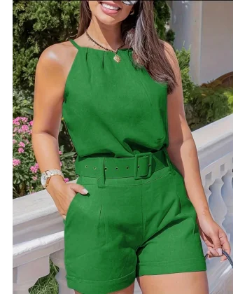 Kadın Boyundan Ip Askılı Bluz Ve Kısa Ikili Takım