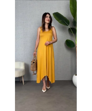 Kadın çan Dokuma Kumaş V Yaka Asimetrik Kesim Elbise