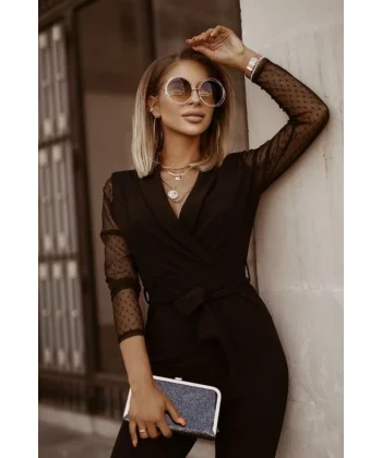 Kadın Ceket Yaka Detay Kolları Tül Tulum