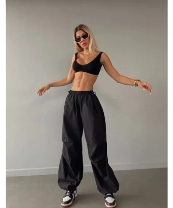 Kadın Cepli Paraşut Pantalon - Siyah