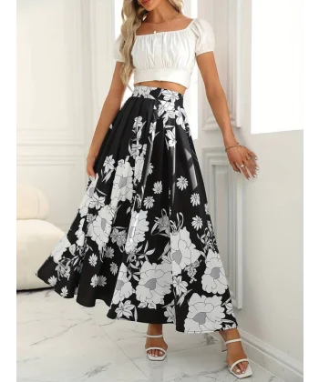 Kadın çiçek Baskılı Maxi Boy üprem Etek