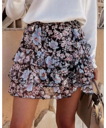 Kadın Çiçek Baskılı Şifon Etek