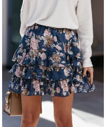 Kadın Çiçek Baskılı Şifon Etek