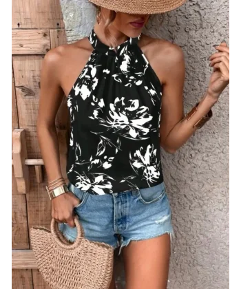 Kadın çiçek Desen Mikro Kumaş Bluz