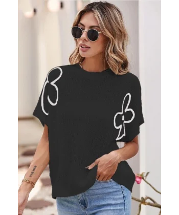 Kadın çiçek Detaylı Triko Bluz