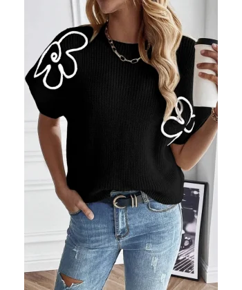 Kadın çiçek Detaylı Triko Bluz