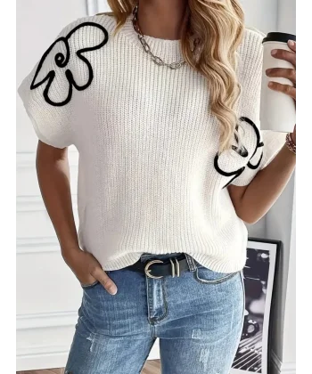 Kadın çiçek Detaylı Triko Bluz