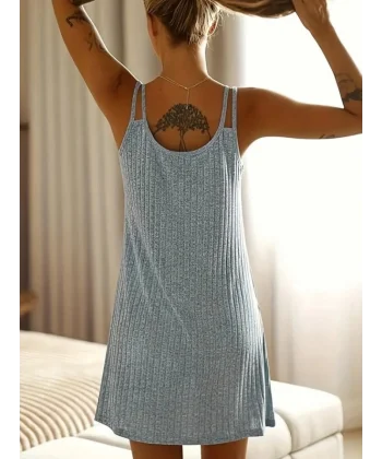 Kadın çift Askılı Yuvarlak Yaka Kalın Fitilli Kaşkorse Elbise