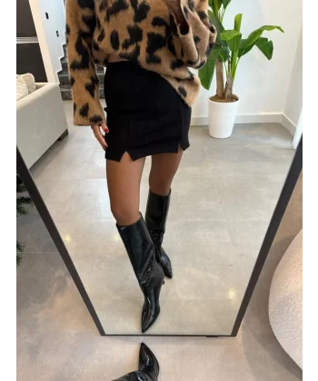 Kadın çift Yırtmaç Detaylı Mını Etek