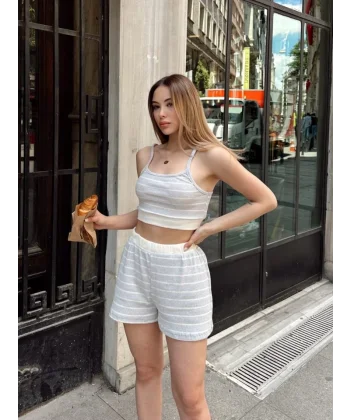 Kadın çixgi Detay Büstiyer Ve şort Ikili Takım