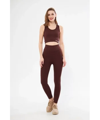 Kadın Crop Tayt İkili Spor Takımı - Bordo
