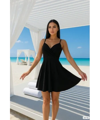 Kadın Dalgıç Krep Kumaş Askılı Mini Elbise