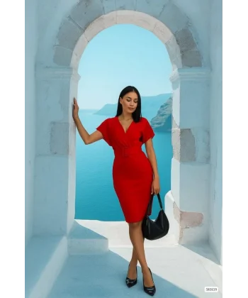 Kadın Dalgıç Krep V Yaka Ve Sırt Dekolte Detaylı Elbise