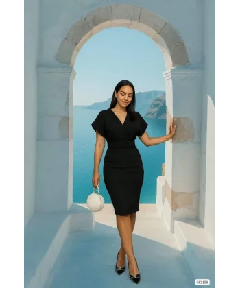 Kadın Dalgıç Krep V Yaka Ve Sırt Dekolte Detaylı Elbise