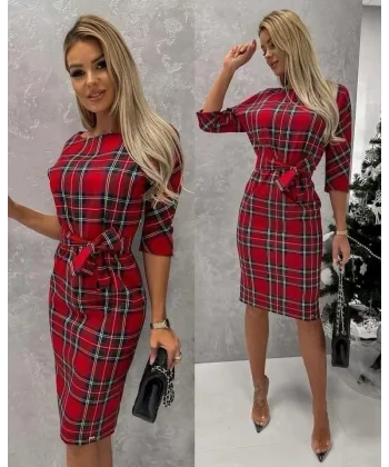 Kadın Dalgıç Kumaş Dijital Baskılı Belde Kuşak Detaylı Elbise