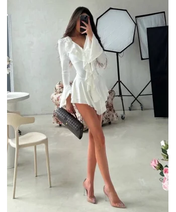 Kadın Dalgıç Kumaş Fırfırlı Elbise