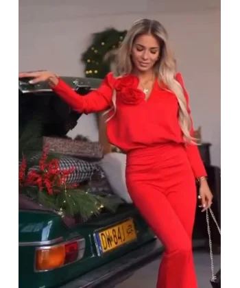 Kadın Dalgıç Kumaş Gül Aksesuar Detaylı Ikili Takım