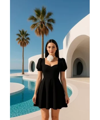 Kadın Dalgıç Kumaş Kalp Yaka Elbise