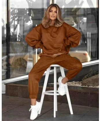 Kadın Dalgıç üet Kumaş Kapüşon Ve Kanguru Cep Detaylı Ikili Takım