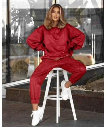 Kadın Dalgıç üet Kumaş Kapüşon Ve Kanguru Cep Detaylı Ikili Takım