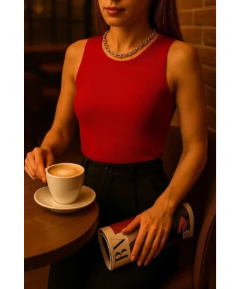 Kadın Damla Sırt Dekolte Çapraz Detay Kolsuz Triko Bluz