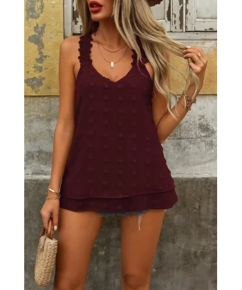 Kadın Dantel Askılı V Yakalı Sırtı çapraz Detaylı Ponpon Bluz