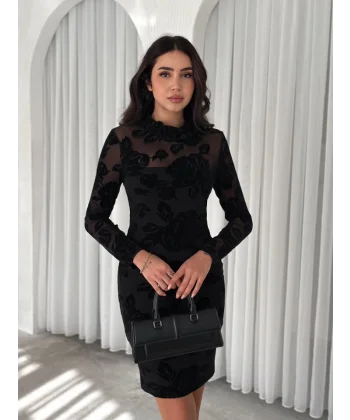 Kadin Dantel Detay Mini Kalem Elbise