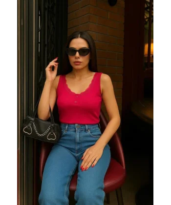 Kadın Dantel Detaylı Düğmeli Bluz