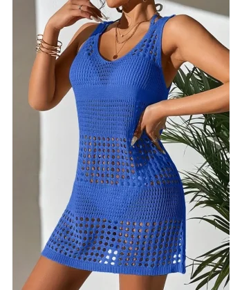 Kadın Delikli örgü Detay Mini Triko Pareo Elbise