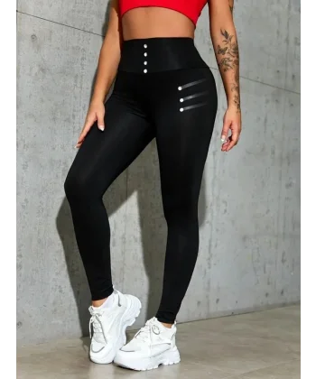 Kadın Deri çıt çıt Detaylı Dalgıç Tayt