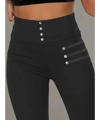 Kadın Deri çıt çıt Detaylı Toparlayıcı Dalgıç Tayt Pantolon