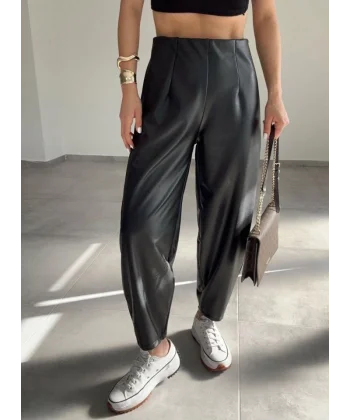 Kadın Deri Kumaş şardolu Balon Pantolon