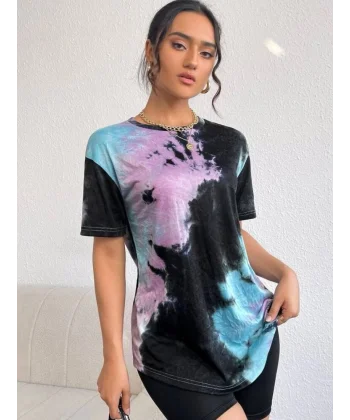 Kadın Dijital Baskılı Bisiklet Yaka Süprem Kumaş Tişört