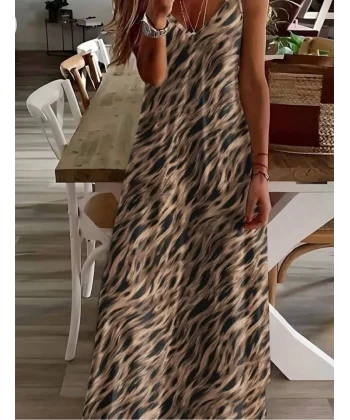 Kadın Dijital Baskılı Suprem Kumaş Askılı Maxi Boy Elbise