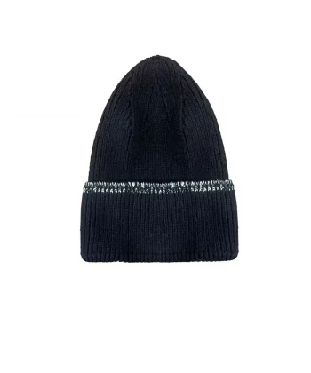 Kadın Dokuma Simli Triko Bere - Siyah