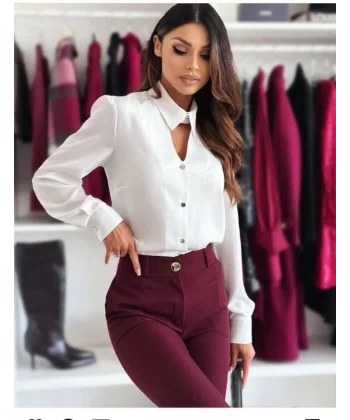 Kadın Dokuma Viskon Kumaş V Yaka Dekolte Ve Metal Düğme Detaylı Gömlek