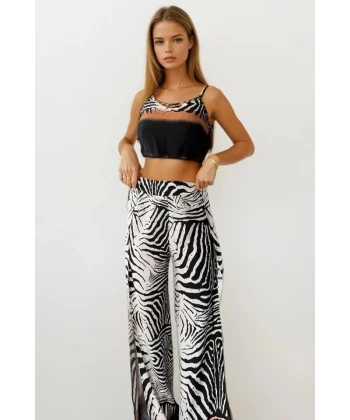 Kadın Dokuma Viskon Yırtmaç Detaylı Takım