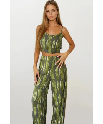 Kadın Dokuma Viskon Yırtmaç Detaylı Takım