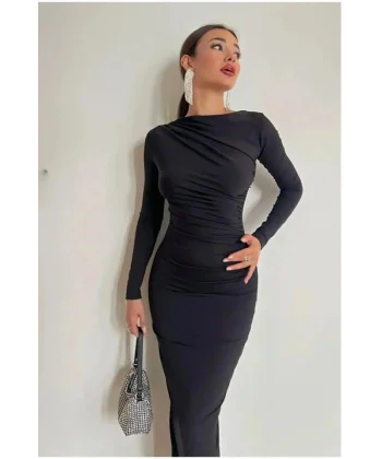 Kadın Drape Detay Maxi Elbise