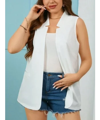 Kadın Duble Yaka Detay Sıfır Kol Ceket Yelek