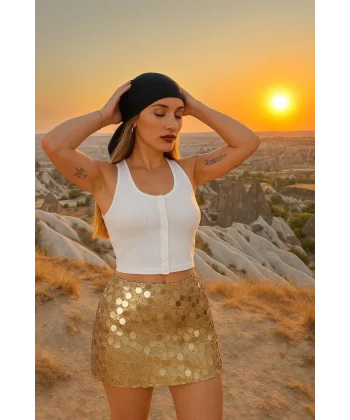 Kadın Düğme Detay Kaşkorse Kumaş Atlet