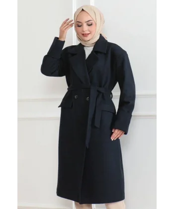 Kadın Düğmeli İçi Astarlı Kaşmir Kaşe Kaban - Laci