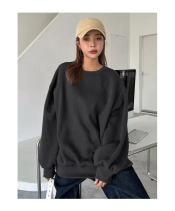 Kadın Düz Bisiklet Yaka Sweat - Siyah