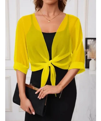 Kadın Fakir Kollu önden Bağlamalı Kısa şifon Bolero Ceket