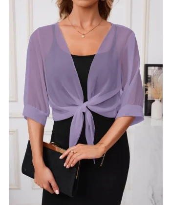 Kadın Fakir Kollu önden Bağlamalı Kısa şifon Bolero Ceket