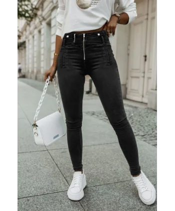 Kadın Fermuar Detay Yüksek Kemerli Kot Pantolon