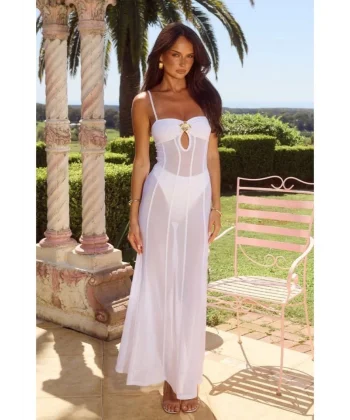 Kadın File Ve Sendy Kumaş Broş Detaylı Transparan Pareo